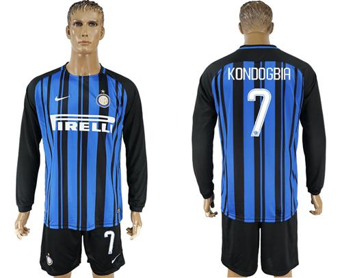 Inter Milan #7 Kondogbia Home Long Sleeves Soccer Club Jersey - Click Image to Close
